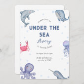 Unter dem Meeresthema Kindergeburtstag Party Einladung (Vorne/Hinten)