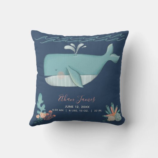 Unter dem Meereswal Birth Record Throw Kissen (Rückseite)