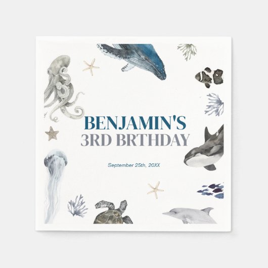 Unter dem Meereswald leben Geburtstag Serviette (Vorderseite)