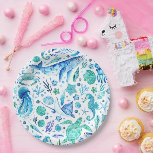 Unter dem Meereswasser Blauwal, Quallen Pappteller (Party)