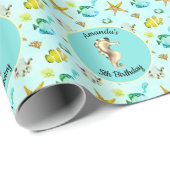 Unter dem Meereswasser Seepferd Personalisiert Geschenkpapier (Rolleneckpunkt)