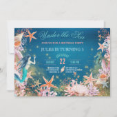 Unter dem Meerjungfrau-Seepferd Seashells Geburtst Einladung (Vorderseite)