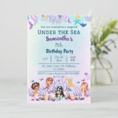 Unter dem Meerjungfrau thematisch blau 5. Geburtst Einladung (Stehend Vorderseite)
