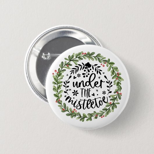 Unter dem Mistletoe Watercolor Kranz Button (Vorne & Hinten)