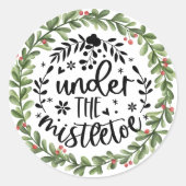 Unter dem Mistletoe Watercolor Kranz Runder Aufkleber (Vorderseite)