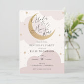 Unter dem Mond und den Sternen rosa Leepover Gebur Einladung (Stehend Vorderseite)