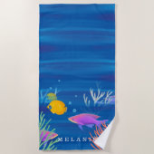 Unter dem Ozean farbenfrohe Wasserfarben Fisch und Strandtuch (Vorderseite)