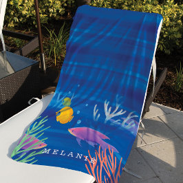 Unter dem Ozean farbenfrohe Wasserfarben Fisch und Strandtuch