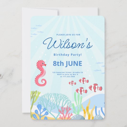 Unter dem Party des Meeres, Meerestiere zum Geburt Einladung (Vorderseite)