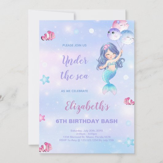 Unter dem Party für Mädchen mit Schwanz Einladung (Vorderseite)