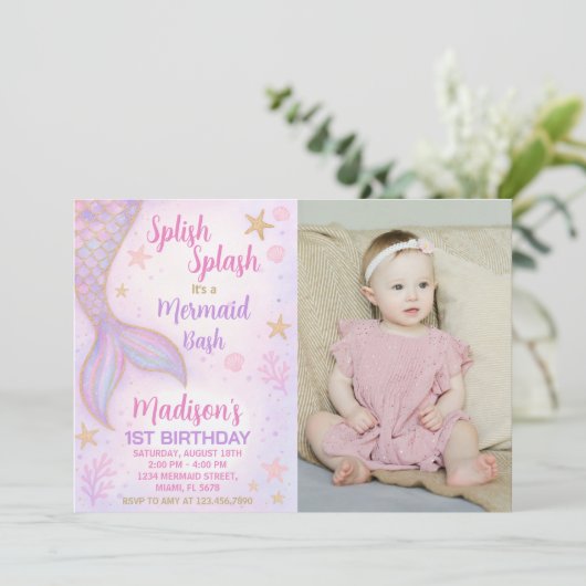 Unter dem Party laden Sie Mädchen mit Foto ein Einladung (Stehend Vorderseite)