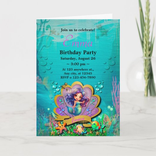 Unter dem Party "Sea & Mermaid Birthday Girl" Einladung (Vorderseite)