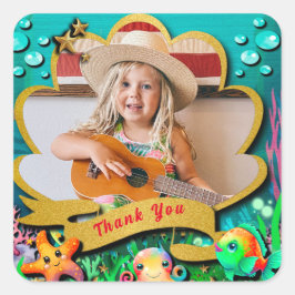 Unter dem Party "Sea & Mermaid Birthday Girl" Quadratischer Aufkleber