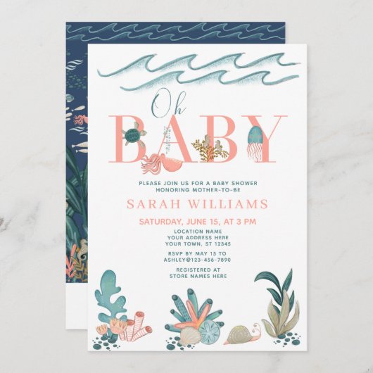 Unter dem QR-Code Wasserfarbe Oh Babydusche Einladung (Vorne/Hinten)