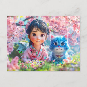 Unter dem Sakura Baum mit meinem Ca Feiertagspostkarte