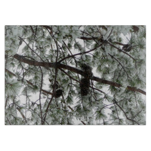 Unter dem schneebedeckten Kiefernwald WinterFoto Schneidebrett