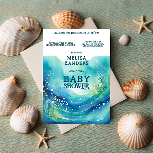 Unter dem Sea Baby Boy Niedliche Aquarellblasen Einladung