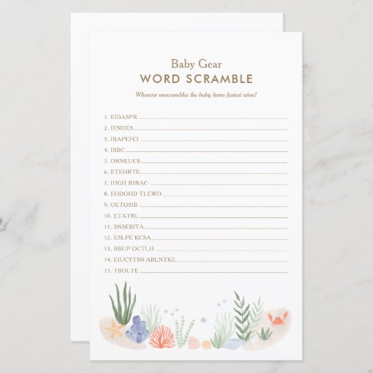 Unter dem Sea Baby Shower Word Scramble Game (Vorne/Hinten)