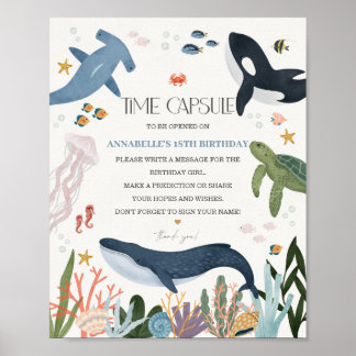 Unter dem Sea Birthday Party Time Kapsel-Zeichen Poster