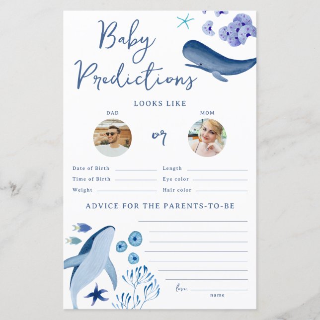 Unter dem Sea Blue Boy Whale Baby Predicence Game (Vorderseite)