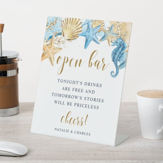 Unter dem Sea Blue Gold Hochzeit Open Bar Sockelschild (In SItu)
