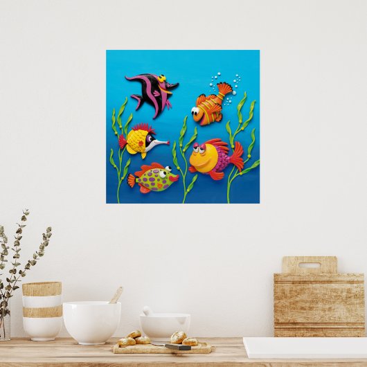 Unter dem Sea Fish Baby Boy Shower Kinderzimmer Poster (Küche)