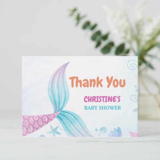 Unter dem Sea Mermaid Baby Dusche Party Dankeskarte (Stehend Vorderseite)