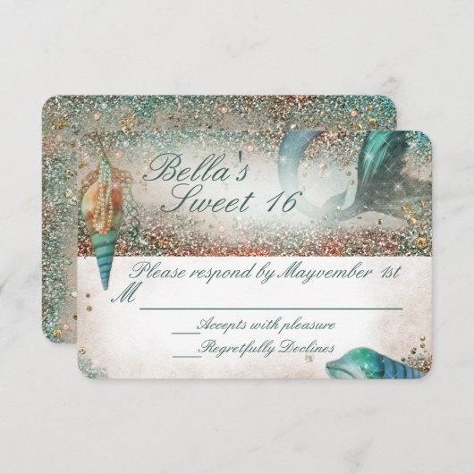 Unter dem Sea Mermaid Party Response Card RSVP Karte (Vorne/Hinten)