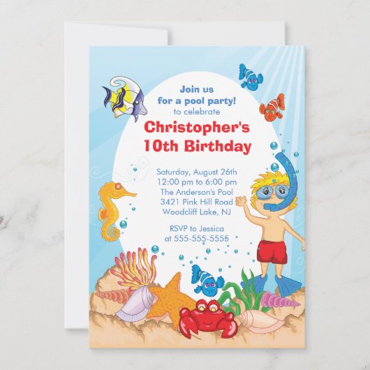 Unter dem Sea Pool Party Geburtstag Einladung Jung (Vorderseite)