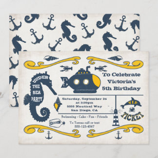 Unter dem Sea Ticket Nautical Birthday Party Einladung