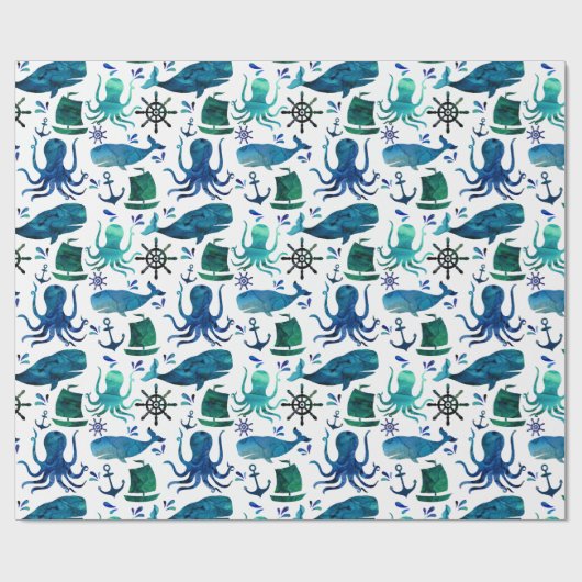 Unter dem SeeAquarell-Ozean-Marinesee Geschenkpapier (Flach)