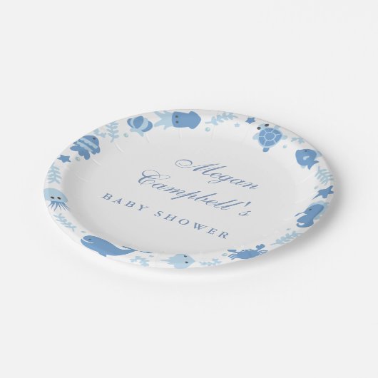 Unter dem Seebaby-Duschen-Teller Pappteller (Schrägansicht)