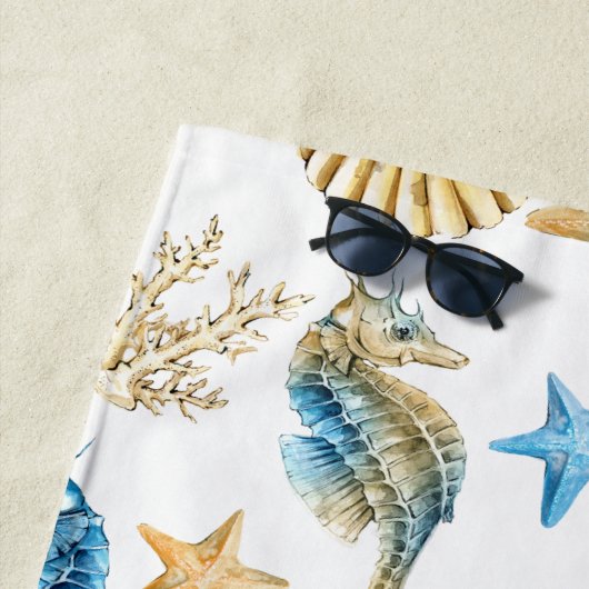 Unter dem Seeblau-u. -goldSeepferd Strandtuch (Beispiel)