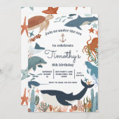 Unter dem Seehai Whale Schildkröte Narwhal Geburts Einladung (Vorne/Hinten)