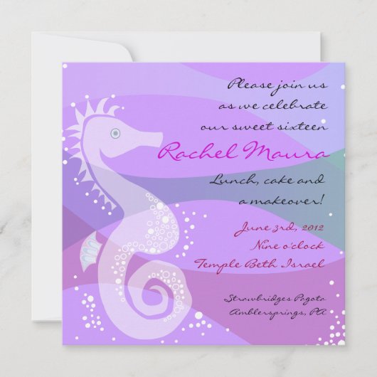 Unter dem Seepferd 16 . Geburtstag Einladung (Vorderseite)