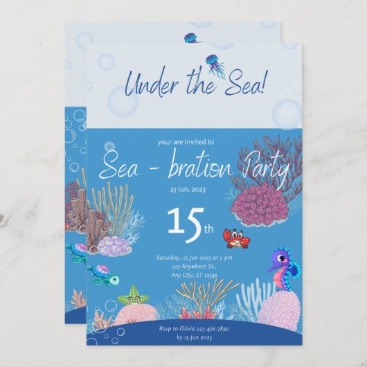 Unter dem Seepferd Birthday Party Einladung (Vorne/Hinten)