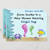 Unter dem Seepferd lädt die neutrale Babydusche ei Einladung (Vorne/Hinten)