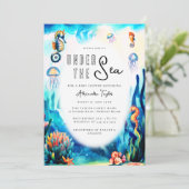 Unter dem Seepferd Niedlich Ocean Baby Dusche Einladung (Stehend Vorderseite)