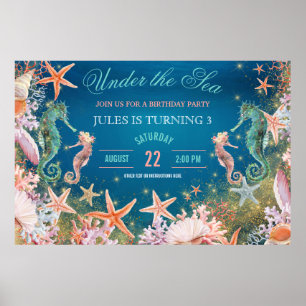 Unter dem Seepferd Seashells Geburtstagsparty Poster