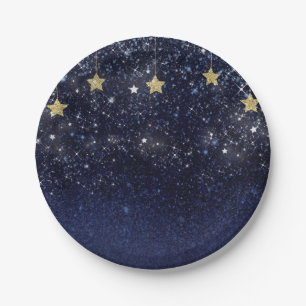 Unter dem Stern-Starry Nachtgoldblauen Pappteller