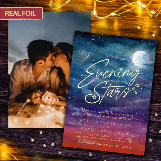 Unter dem Sternenhimmel Abend Hochzeitsfest Foto Folieneinladung
