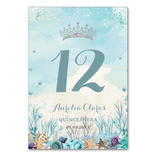 Unter dem Strand von Quinceañera XV 16 . Geburtsta Tischnummer (Vorderseite)
