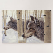 Unter den Aspens Two Wolves in Winter Snow Art Puzzle (Horizontal)