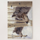 Unter den Aspens Two Wolves in Winter Snow Art Puzzle (Vertikal)