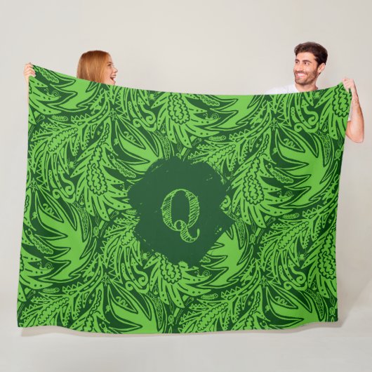 Unter den Blättern Monogramm Grün Fleecedecke (Beispiel)