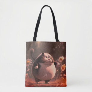 Unter den Blumen herumstrolchende Katze Tote Tasche