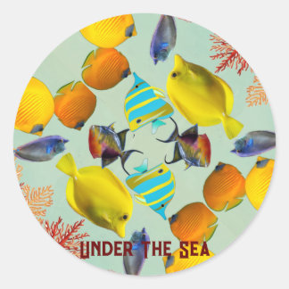 Unter den Meereskorallen Fischen Blauer See Leben Runder Aufkleber