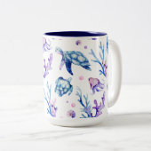 Unter den Meereslebewesen nahtloses Muster Zweifarbige Tasse (VorderseiteRechts)