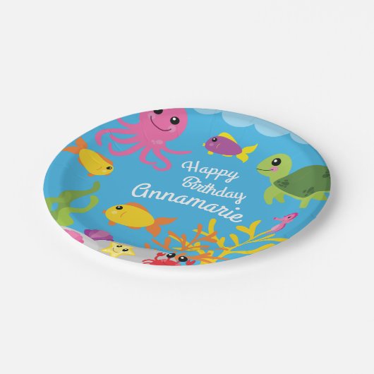 Unter den Meerestieren 1. Geburtstag Teller (Schrägansicht)