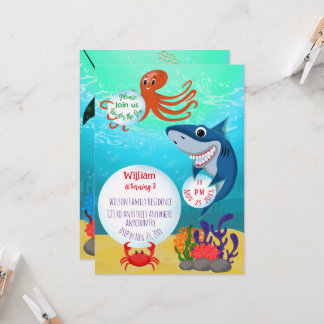 Unter den Meerestieren laden Sie zu einer Geburtst Einladung